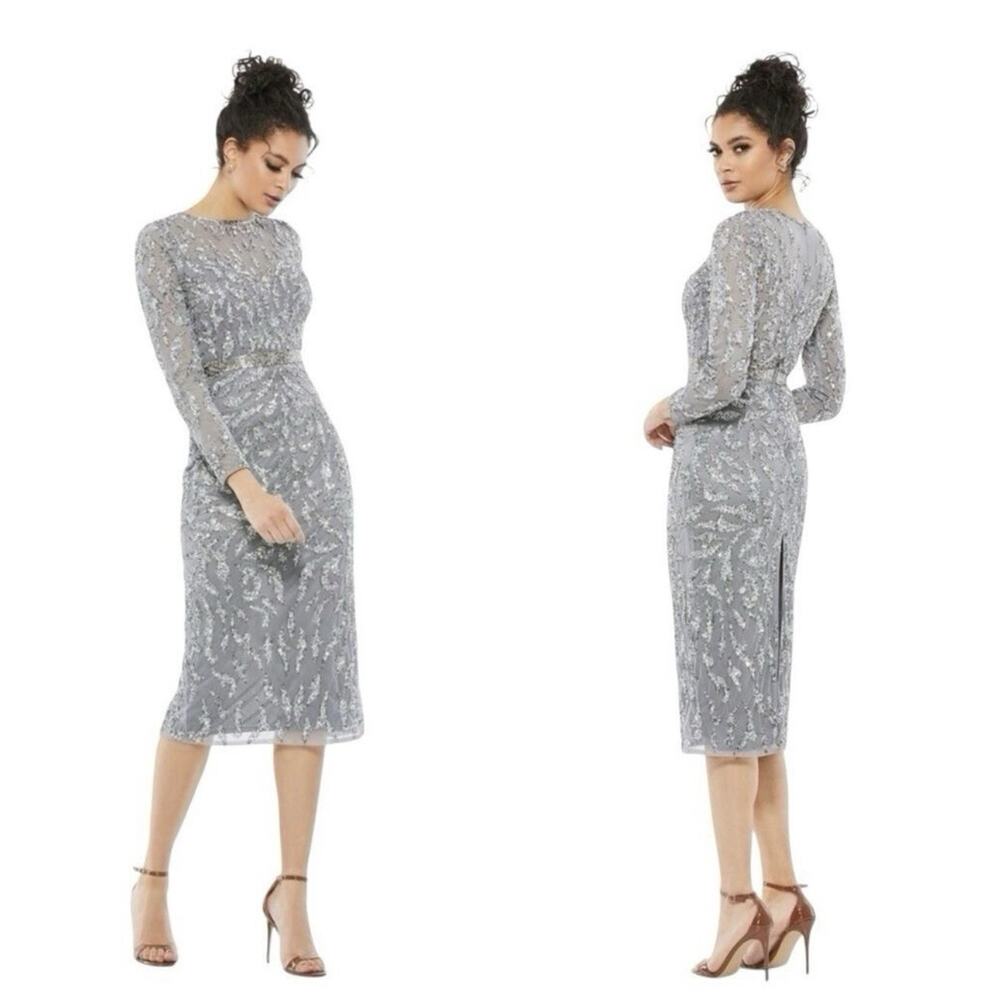 Mac Duggal Dress 5521 Platinum Embellished Sheath Dress Size 4 $498